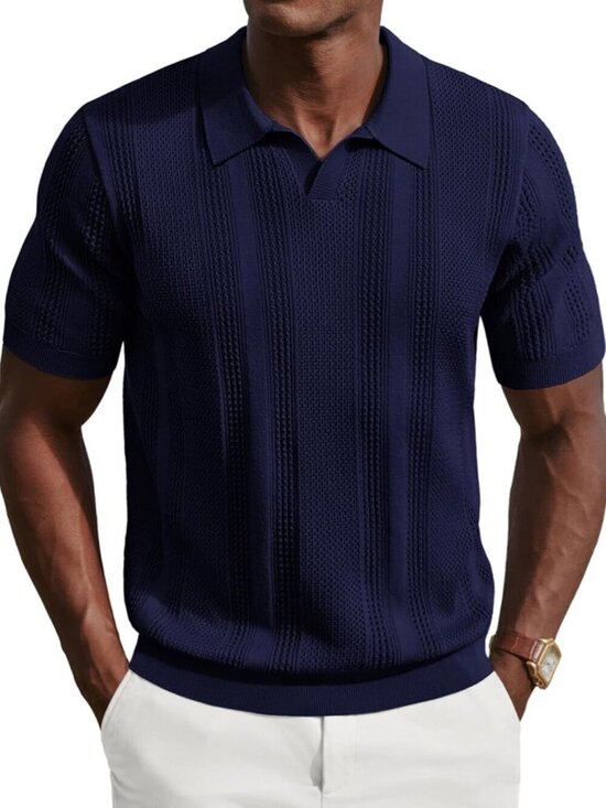 Other - Men's Navy Blue Polo Shirts Short Sleeve V Neck Knit Casual Golf Polos